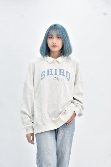 (2XL) caco 棉質小白灰色長袖上衣