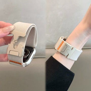 舒適透氣彈力編織降落傘扣錶帶 適用於Apple watch錶帶 iwatch尼龍錶帶 全系列通用錶帶