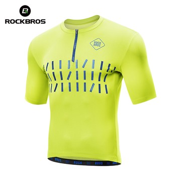 ROCKBROS 騎行男士騎行服夏季輕便透氣騎行服半開拉鍊反光彈力自行車 T 恤