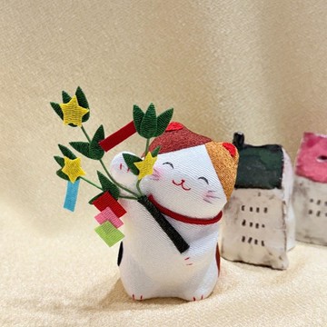 京都縮緬手作擺飾－三毛貓持四季-七夕許願竹