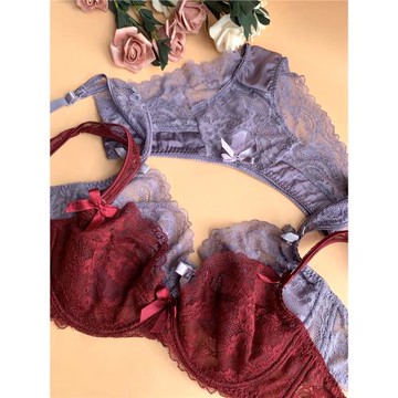 小芬超薄文胸大胸顯小性感透明套裝有鋼圈超薄內衣蕾絲女薄款夏季