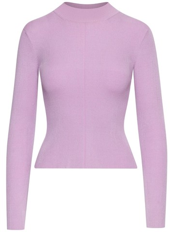 Oscar de la Renta - mock-neck ribbed-knit jumper - women - Elastane/Polyamide/Silk - XS - Purple