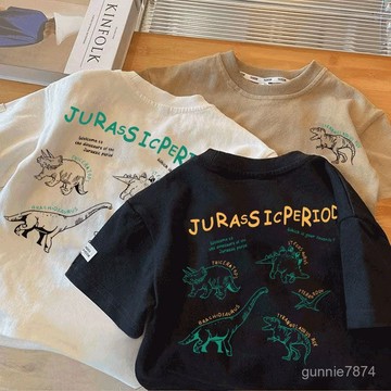 韓版夏季T恤男童純棉短袖T恤夏新款卡通兒童卡通恐龍衣服中小童半袖寶寶上衣t兒童短袖打底衫 男童夏裝夏季上衣 男 中小童