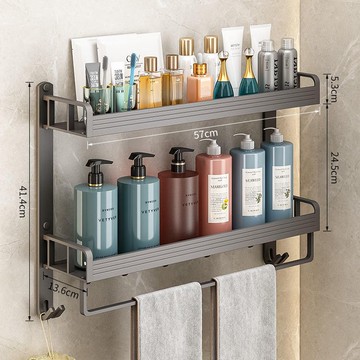 工廠直銷 免運 置物架 浴室毛巾架 收納架 壁掛架 槍灰衛生間置物架浴室洗漱臺免打孔壁掛式洗手間廁所陽臺收納架子特惠/開立發票 售後保障 特價K1219