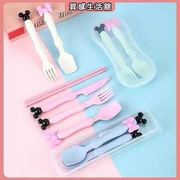 質感嚴選 小麥秸稈餐具可愛卡通幼兒園寶寶米奇勺兒童筷家用餐盤套裝防摔 可愛創意餐具