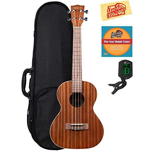 Kala KA-T Mahogany Tenor Ukulele Bundle with Hard Case, Clip-On Tuner, Austin Bazaar Instructional DVD, and Polishing Cloth