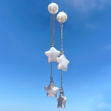 Dana雙層星形珍珠耳環 – 純銀