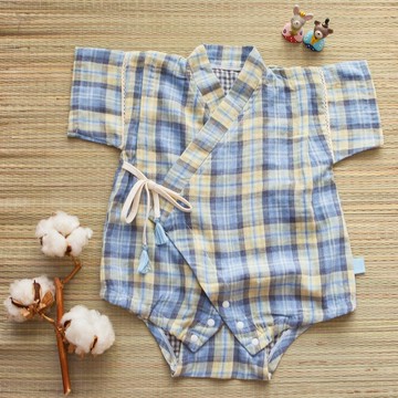 職人手作 奧茲國藍天咰陽有機棉二重紗甚平 和服 包屁衣