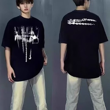 新款 美式 歐美 高街 短袖男 潮牌 夏季  街頭 嘻哈 寬鬆  休閒T恤 大尺碼 印花t  男t （YT671）