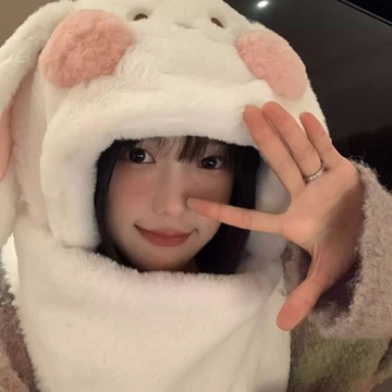 免運🔮冬季毛絨兔子耳朵帽子圍巾手套一體帽三件套可愛女加厚圍脖保暖加厚毛線帽大頭圍堆堆帽 三合一圍巾帽 保暖滑雪帽女裝配件