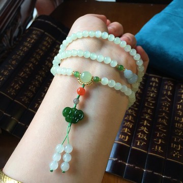 和田玉晴水料5公釐 三圈 手鏈 項鏈吊墜 搭配和田碧玉 如意