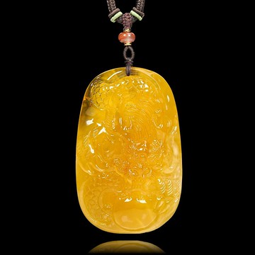 【正佳珠寶】蜜蠟琥珀 頂級金絞蜜 43.9g 單龍戲珠 蜜蠟琥珀吊墜