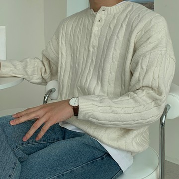 正韓亨利領鈕扣開襟麻花編織毛衣 5色 YUPPIE 預購商品 0123