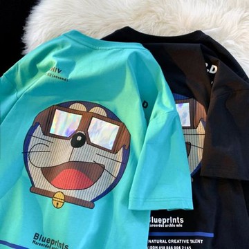 哆啦A夢t恤男夏季情侶短袖設計感小眾上衣ins港風寬松半袖體恤潮