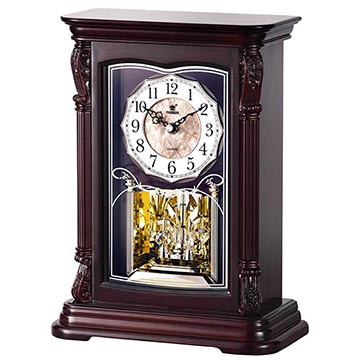 【POWER霸王鐘錶】古典實木|3首音樂報時|水晶璇擺|靜音掃秒精緻座鐘-34CM