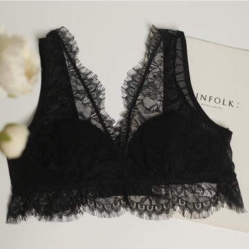 內衣狂世家 法式舒適柔軟睫毛蕾絲深V性感薄棉背心式文胸