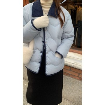 飛速到店  外套 日本 冬季外套 韓國 女外套 秋冬外套 開衫外套 加厚 LUVV燈芯絨撞色羽絨服2024新款i