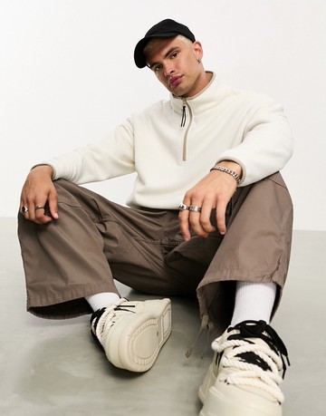 ASOS DESIGN oversized half zip polar fleece sweatshirt in off white