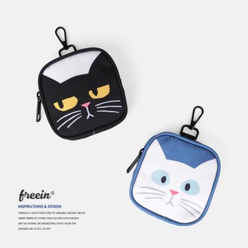 FREEIN原創印花卡包可愛貓咪零錢掛包耳機收納包少女學生鑰匙包