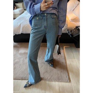 落落狷介牛仔褲女設計感小眾高腰牛仔小腳褲2022年新款秋季小個子