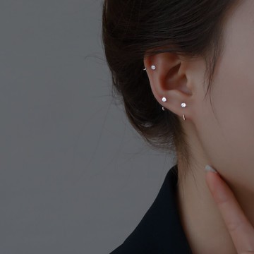 925純銀三爪耳釘女夏季年新款潮耳環圓圈圈小眾設計感耳骨圈