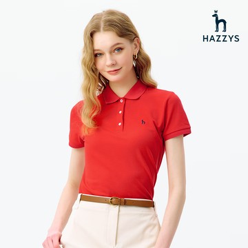 【HAZZYS】女款紅色柔軟舒適版型優雅日常百搭POLO衫 YBVEB010