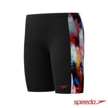 SPEEDO 官方旗艦店 男孩 運動及膝泳褲Digital 黑/迷幻島