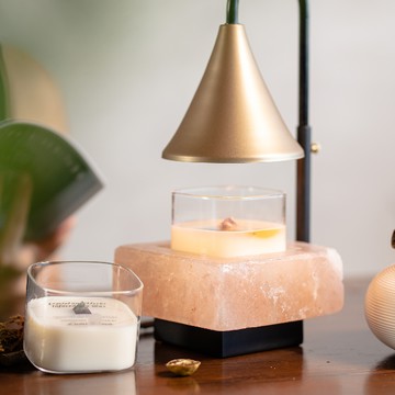 LumiAroma香氛融蠟玫瑰鹽燈+晶礦擴香蠟 - 白玉玫瑰鹽成色 - 月螢香