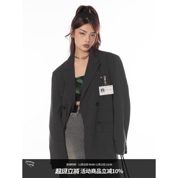 BLACKBB/新時代女性條紋西裝外套女小眾設計感oversize薄款西服潮