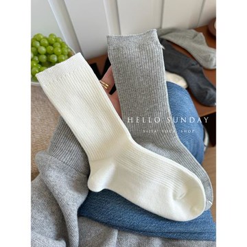 襪子女春秋灰色中筒襪純棉白色堆堆襪長襪黑色不起球坑條吸汗坑條
