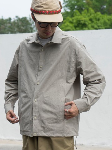 SHIRTS 春夏薄款暗紋緹花泡泡紗夾克式襯衫 長袖寬鬆戶外透氣翻領