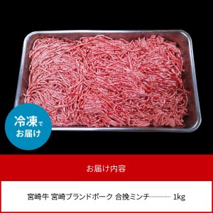 宮崎牛 宮崎ブランドポーク 合挽ミンチ 1kg　N061-ZA382