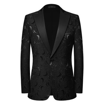 主持人西服男士修身休閑時尚刺繡碎花禮服舞臺歌手走秀演出小西裝