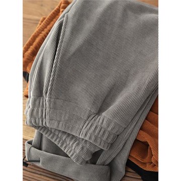 燈芯絨休閑褲男日系復古慵懶直筒垂感衛褲慵懶針織抽繩褲子秋冬款