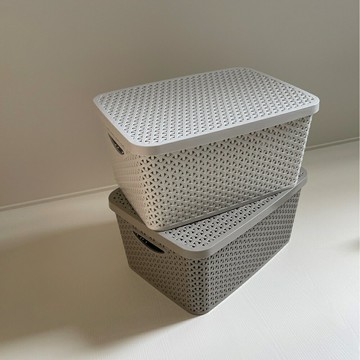 編織收納籃 疊加收納盒 多尺寸/M號長方高(附蓋組) 無印風 台灣製