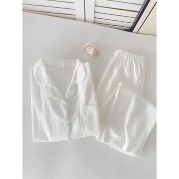 高級感純棉睡衣女2025年春秋新款白色長袖休閑女士簡約夏季家居服