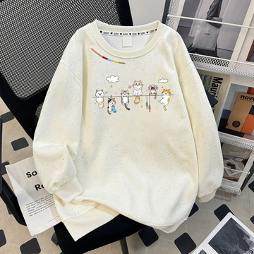 ＊ORead＊圓領彩點刺繡印花衛衣(杏色M~4XL)