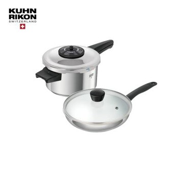 【Kuhn Rikon】瑞士典藏款壓力鍋3.5L+不鏽鋼平煎鍋20cm含蓋