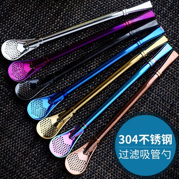 不銹鋼吸管勺304過濾吸管創意金屬網紅飲料奶茶吸管粗長彩色吸管