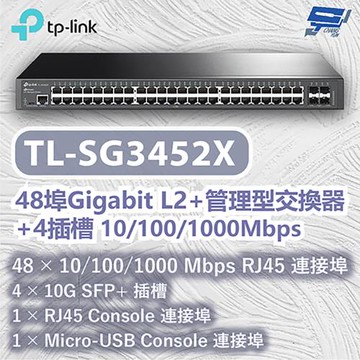 昌運監視器 TP-LINK TL-SG3452X 48埠Gigabit L2+管理型交換器+4插槽 10/100/1000 Mbps