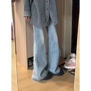 淺色微喇叭牛仔褲女2025秋季新款大碼胖mm高腰寬松顯瘦闊腿拖地褲