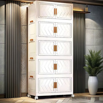 Mr.box 80面寬摺疊雙開門五層收納櫃-附滑輪-純白款