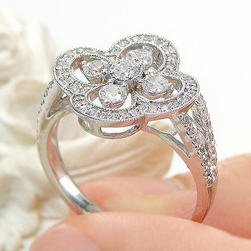 Pt950 0.7ct ダイヤモンド クローバー リング 四つ葉 クローバー 花