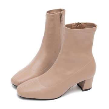 簡約美學素面方頭粗跟短靴(奶茶色) ＊anan【18-138-1ca】【現貨+預購】