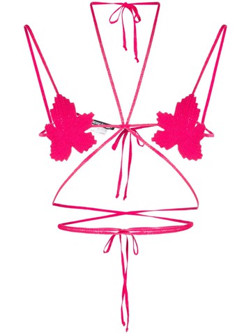 ANDREĀDAMO - leaf-crochet bra top - women - Polyester/Polyamide/Elastane/Viscose - S - Pink