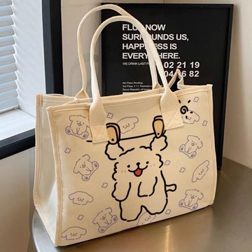 免運🎀 高顔值卡通小狗單肩包 百搭大容量學生帆布包 通懃託特包 外出女書包 大容量手提包帆布袋 防潑水尼龍手提袋 托特包