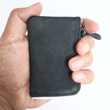 牛收縮皮革和牛地板絲絨的最小硬幣盒 [海軍藍]