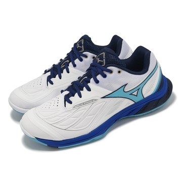 Mizuno 羽球鞋 Wave Fang 2 男鞋 寬楦 白 藍 襪套 高回彈 抓地 室內運動 運動鞋 美津濃 71GA2313-02
