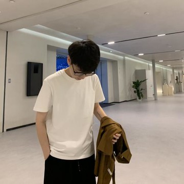 夏季純棉短袖T恤男日系文藝白色圓領寬松潮流百搭純色打底衫上衣