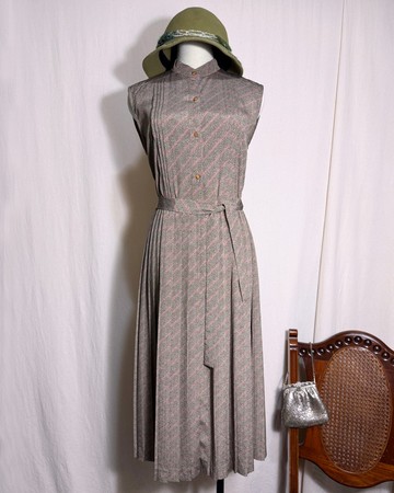 粉色圖騰百褶無袖古著洋裝/ 國外帶回 VINTAGE